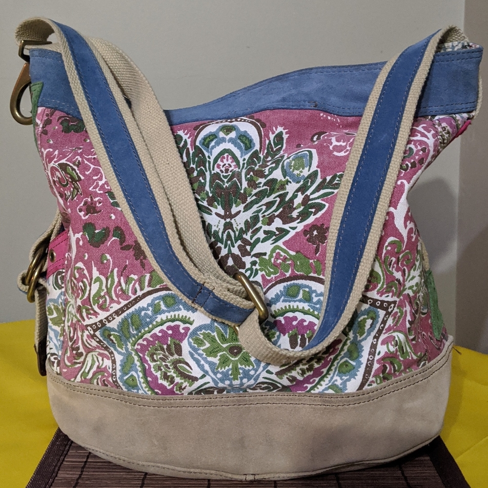 Lucky Brand Runaway Canvas Suede crossbody bag